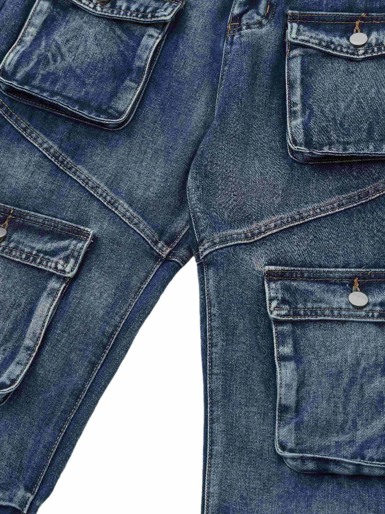 Multi-Pocket Washed Jeans