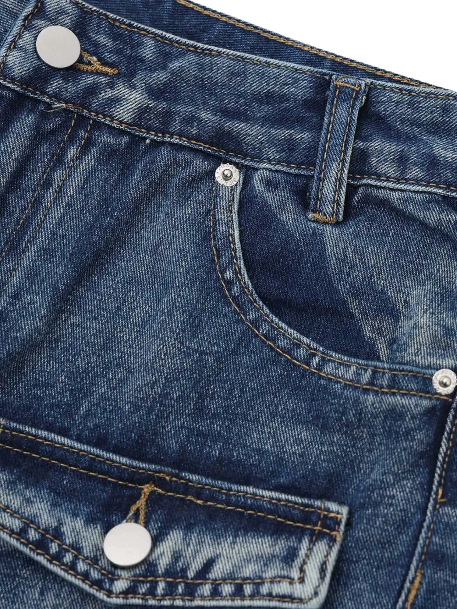 Multi-Pocket Washed Jeans