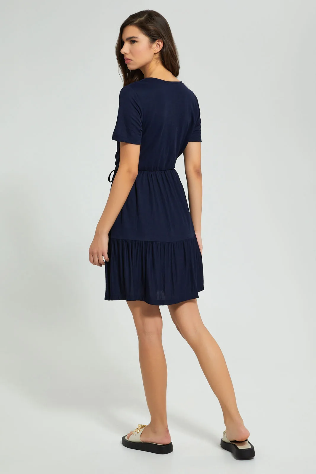 Navy Wrap Skater Dress