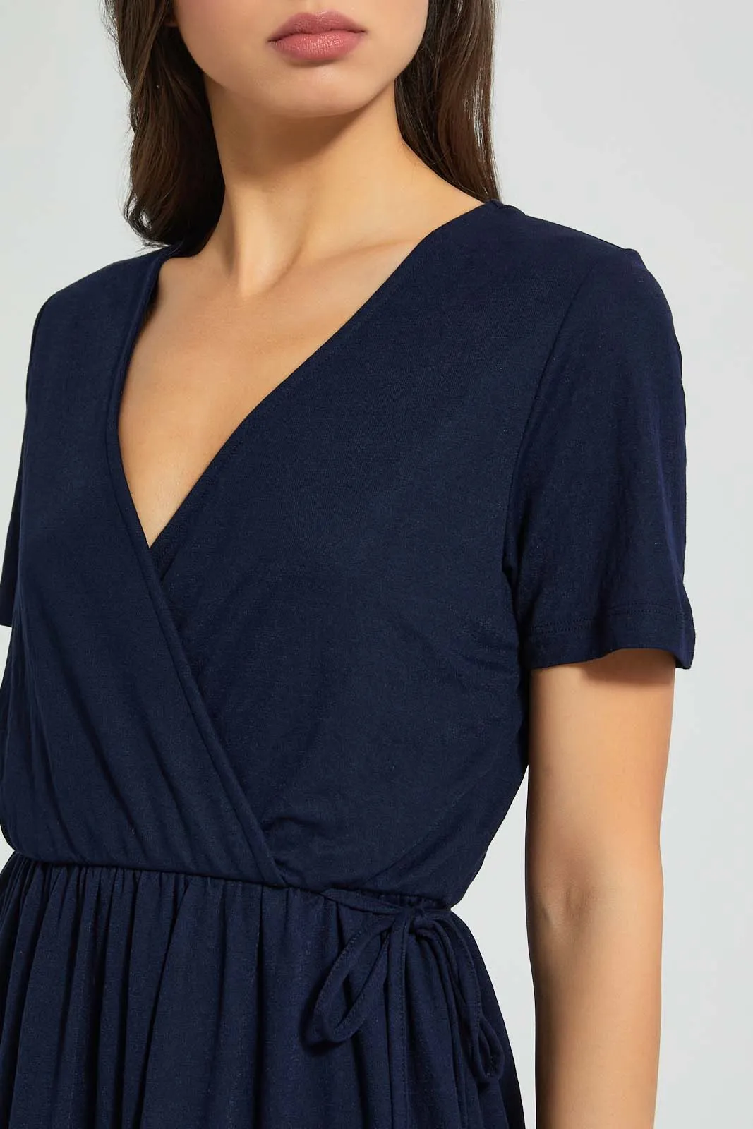 Navy Wrap Skater Dress