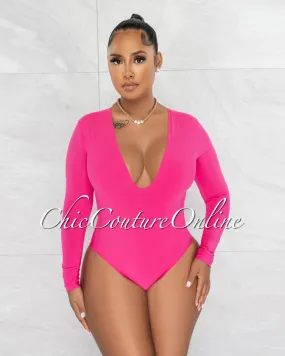 Nilam Fuchsia Deep V Neck Long Sleeves Bodysuit