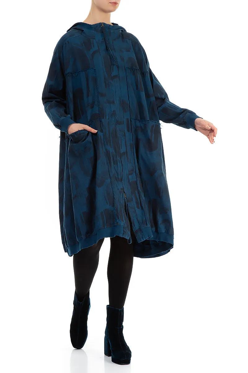 Oversized Navy Paintwave Cotton Swing Coat