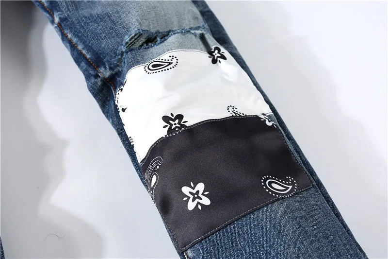 Paisley Patterned Star Shaped Patchwork Jeans