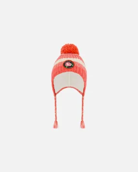 Peruvian Knit Hat Coral And White