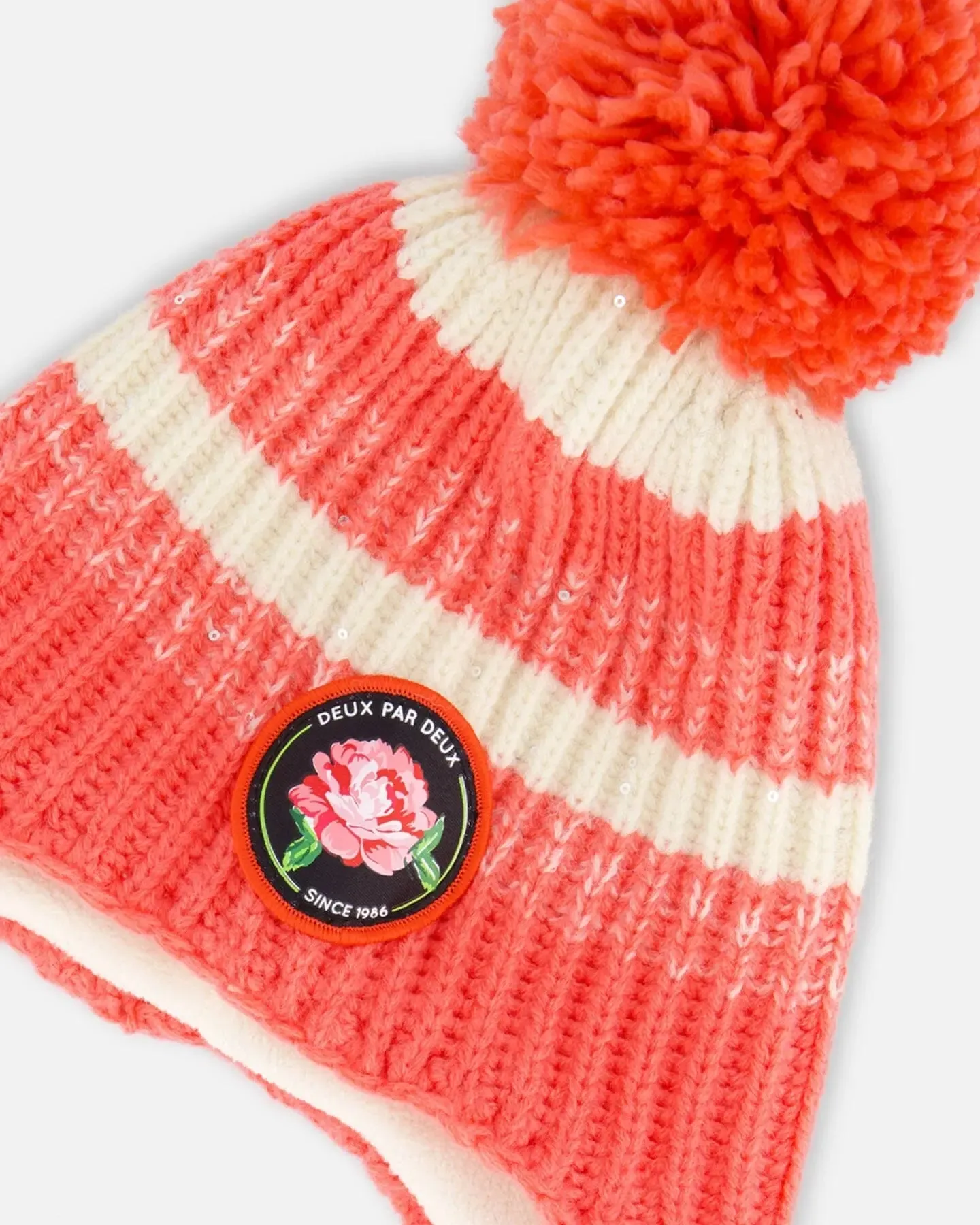 Peruvian Knit Hat Coral And White