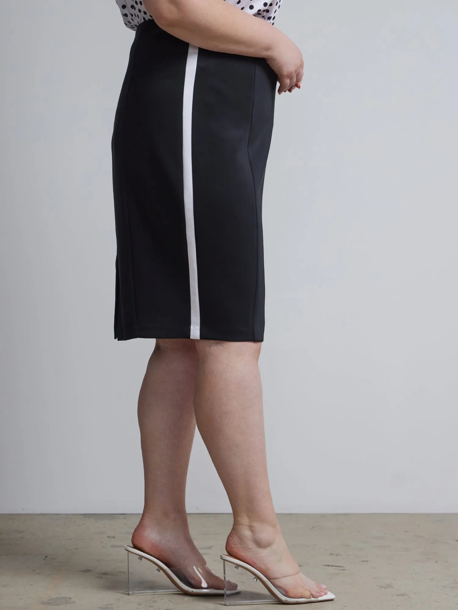 Plus Side-Stripe Pencil Skirt