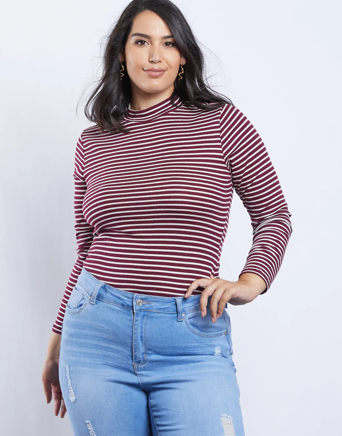 Plus Size Izzy Striped Mock Neck Bodysuit