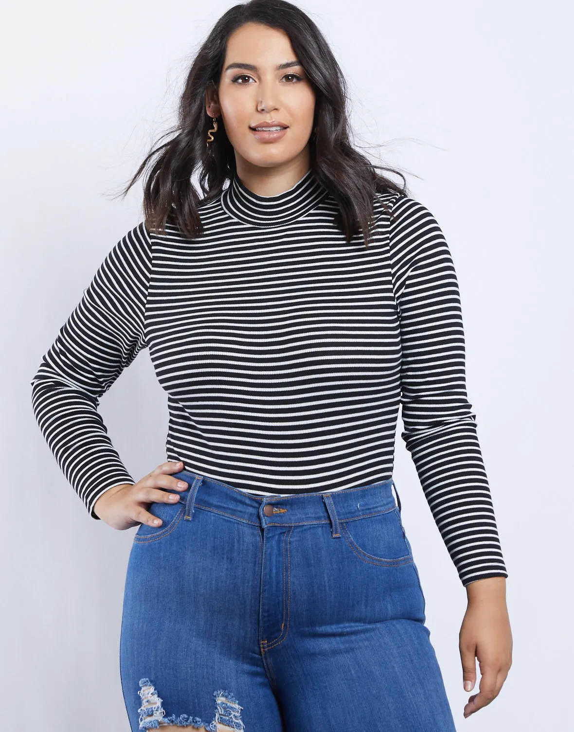 Plus Size Izzy Striped Mock Neck Bodysuit