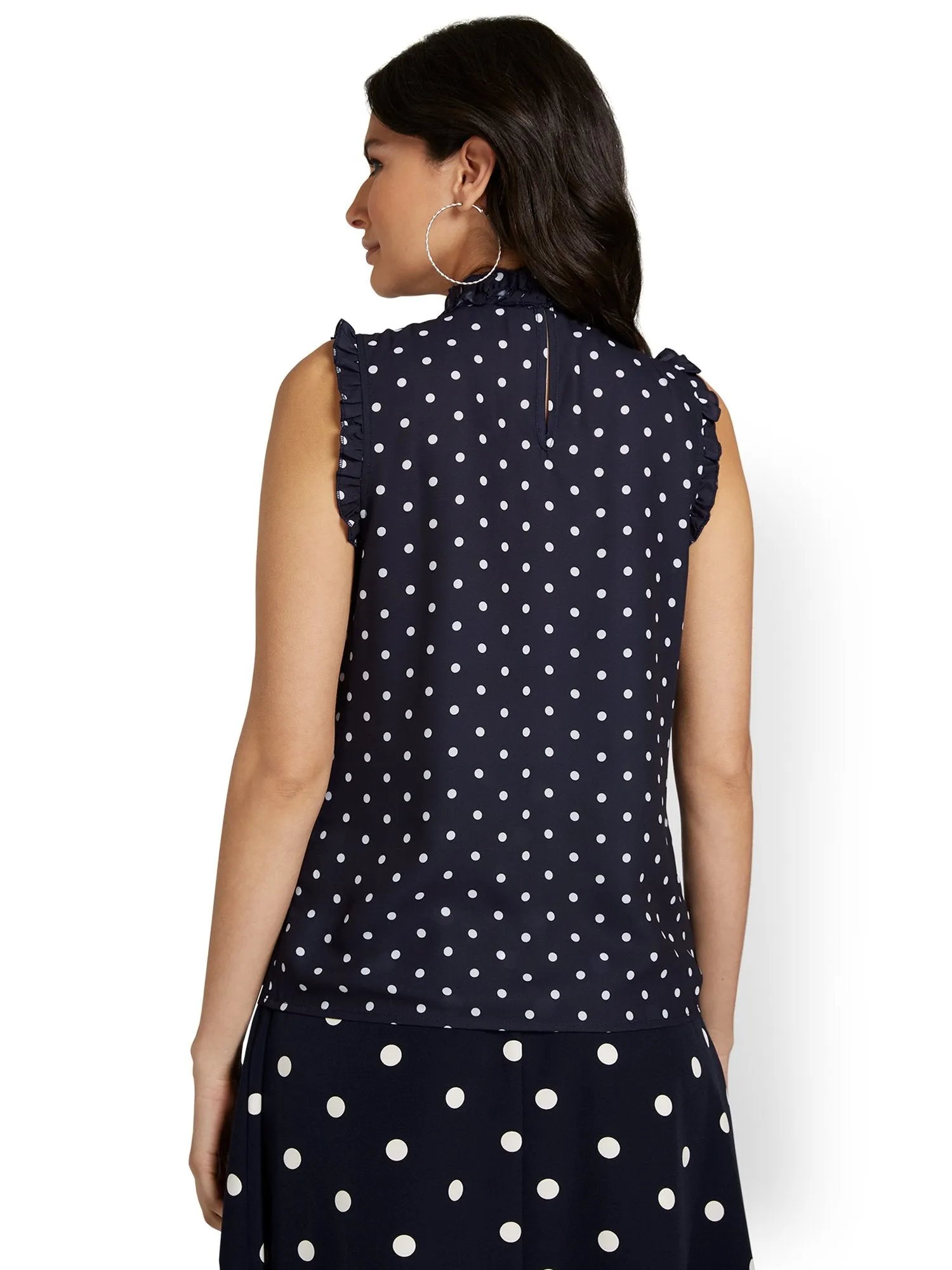 Polka-Dot Ruffle-Neck Blouse