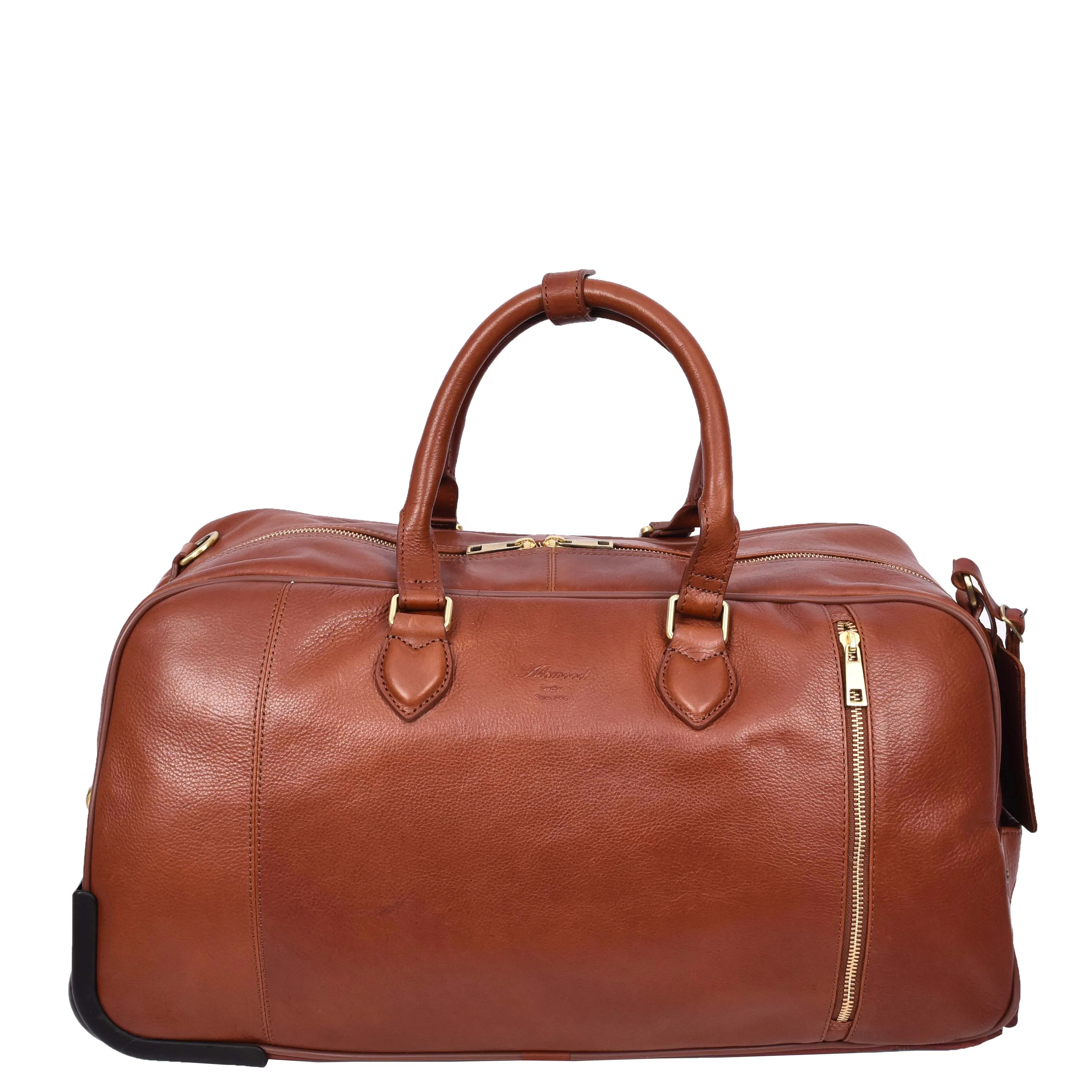 Premium Leather Wheeled Holdall Cabin Size Weekend Travel Duffle Bag AL50 Tan