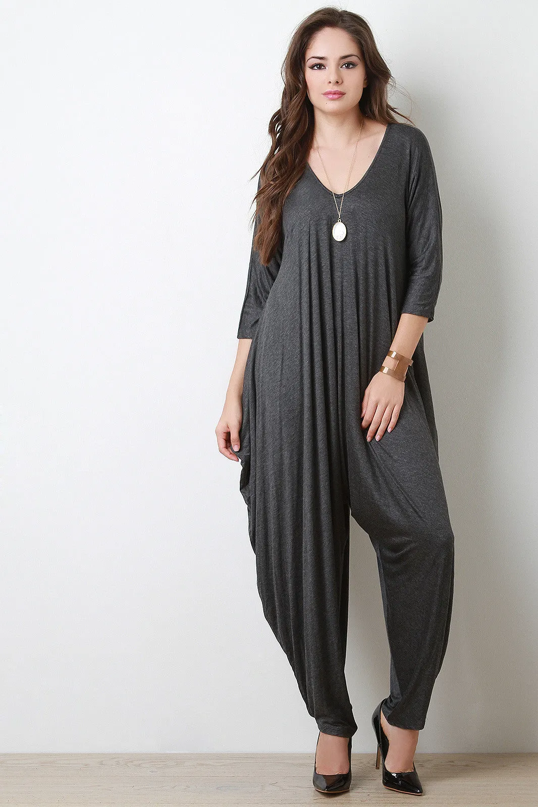 Quarter Sleeves Draping Sides Jumpsuit