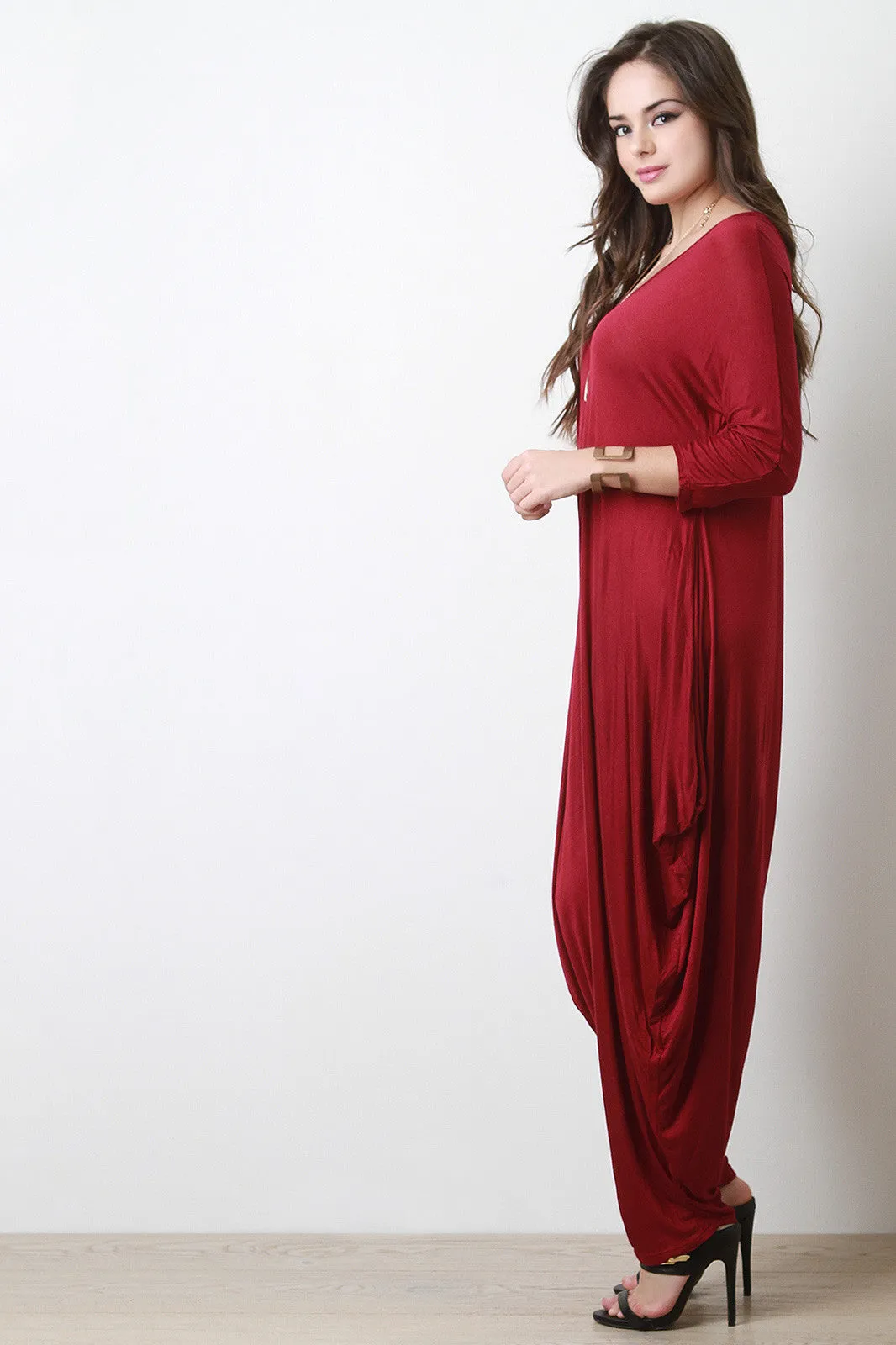 Quarter Sleeves Draping Sides Jumpsuit