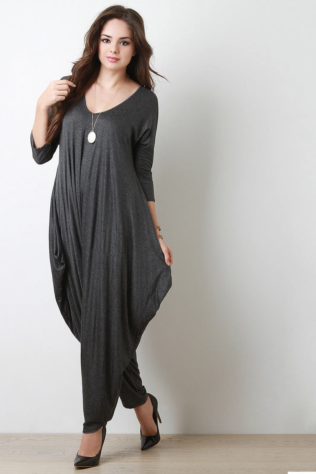 Quarter Sleeves Draping Sides Jumpsuit