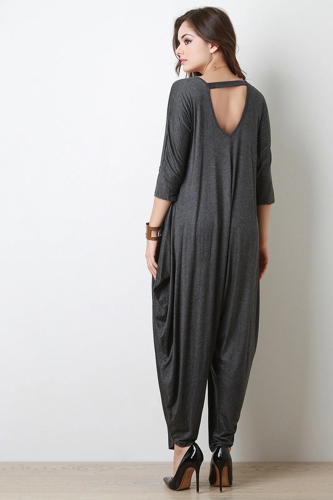 Quarter Sleeves Draping Sides Jumpsuit