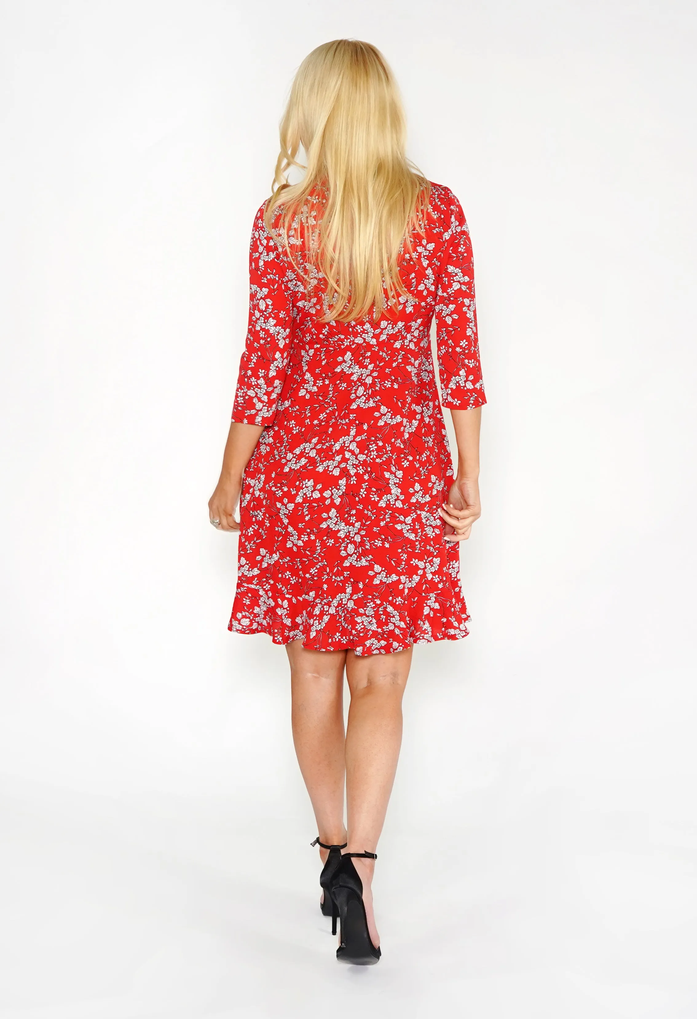 Red Frill Detail Floral Dress