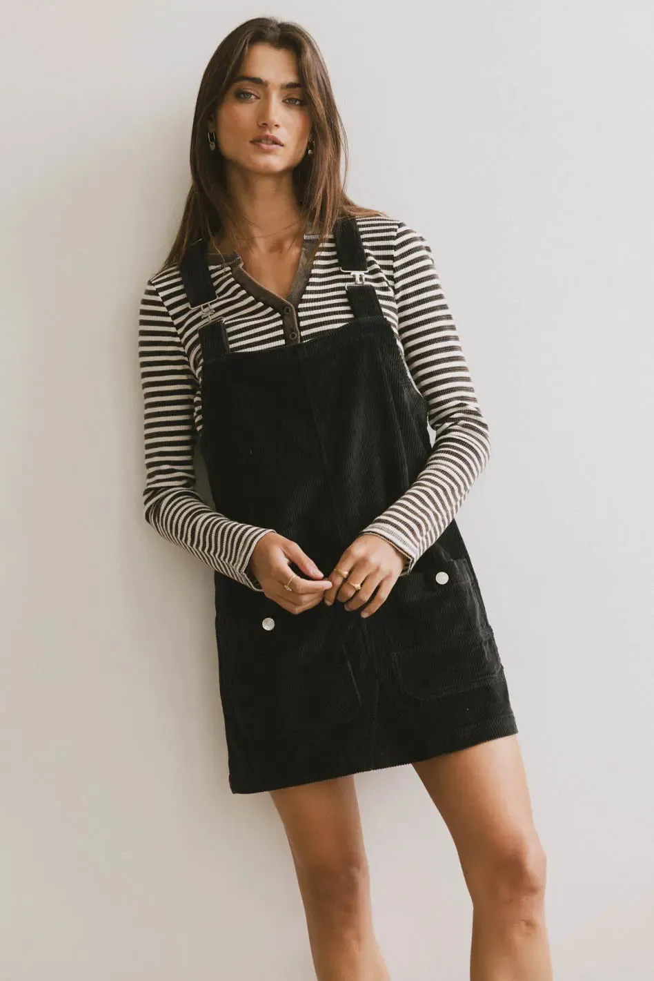 Reid Corduroy Overall Dress in Black