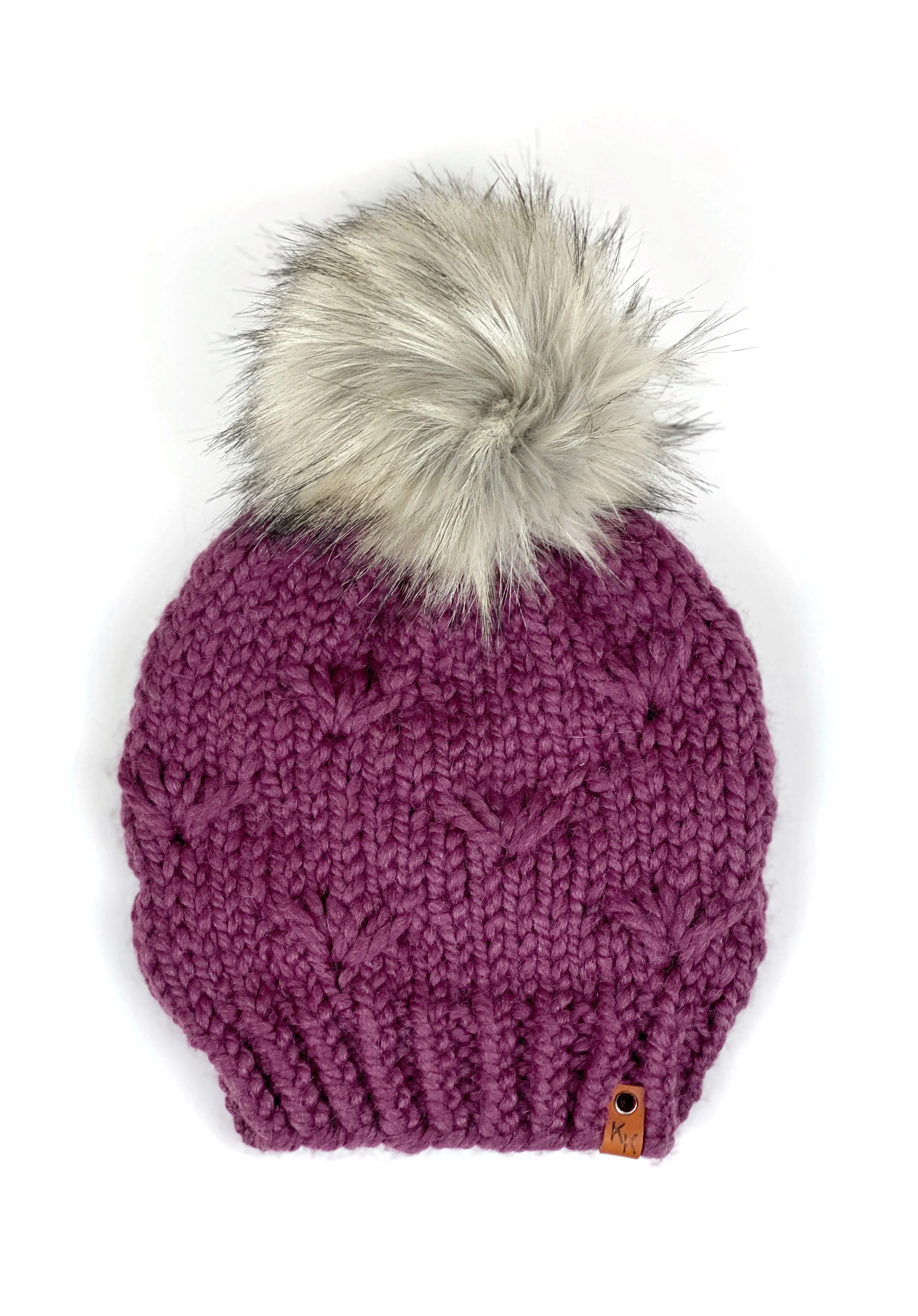 River Walk Beanie Hand Knit Wool Blend Faux Fur Pom Pom Hat