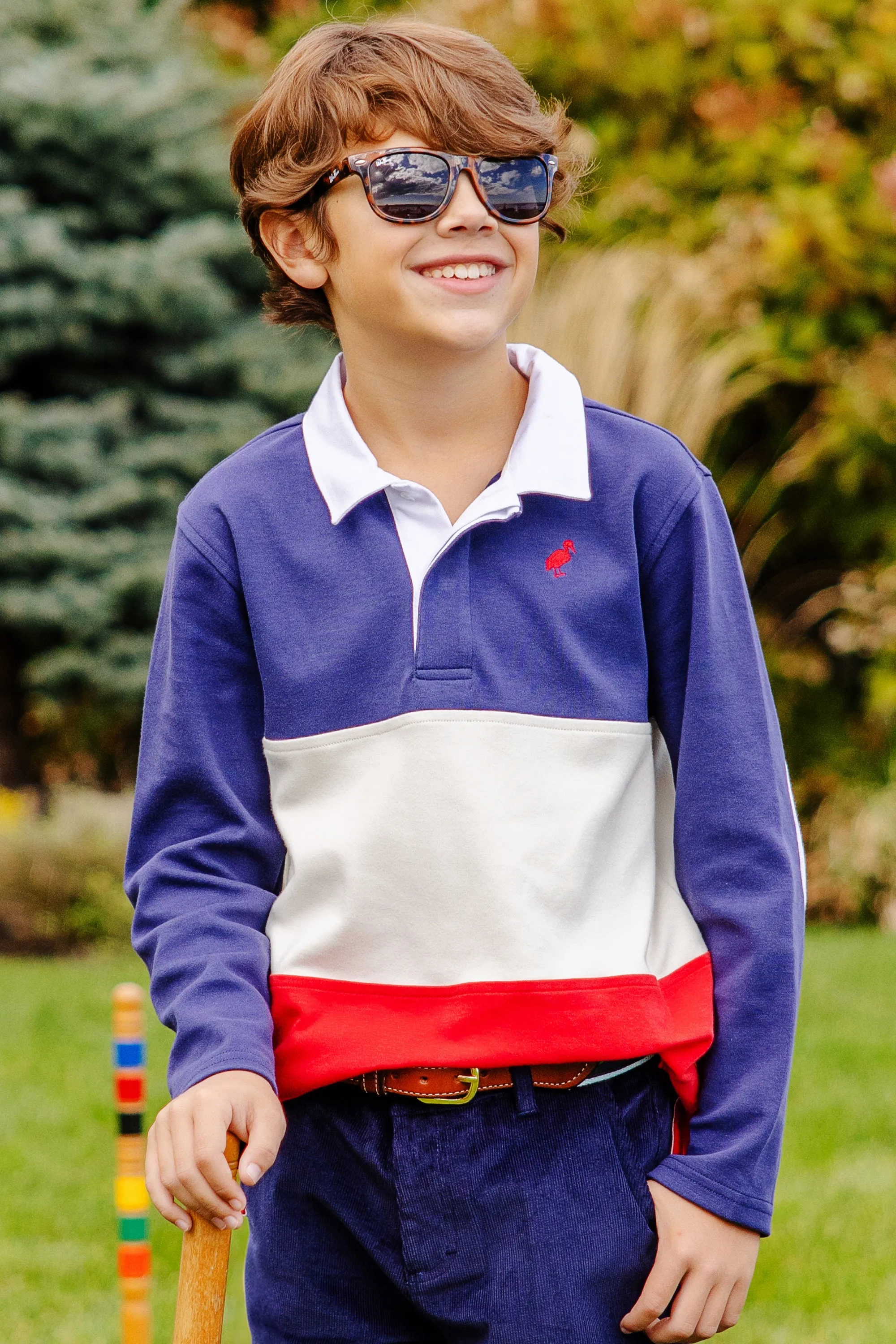 Rollins Rugby Shirt - Nantucket Navy, Palmetto Pearl, and Richmond Red with Richmond Red Stork