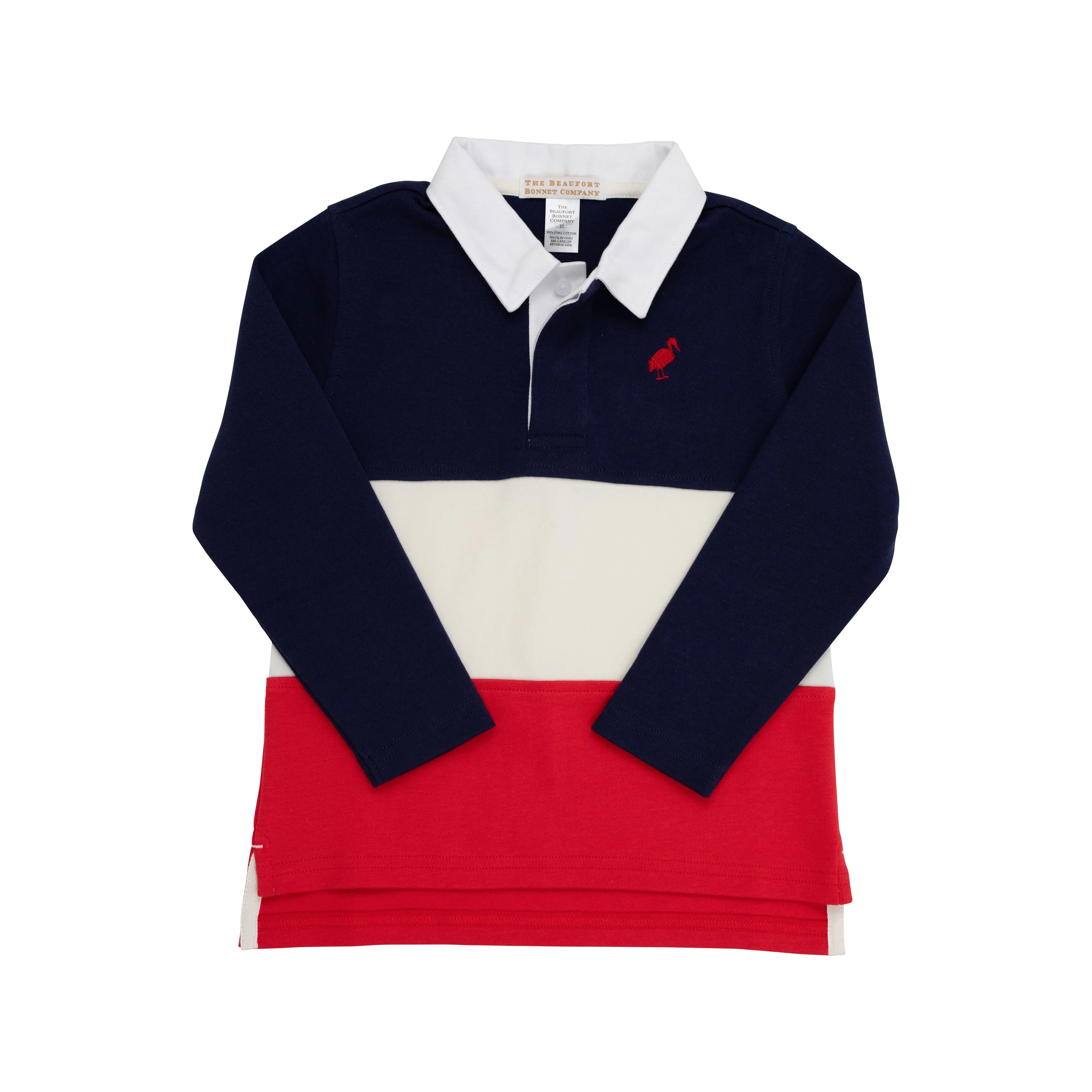 Rollins Rugby Shirt - Nantucket Navy, Palmetto Pearl, and Richmond Red with Richmond Red Stork