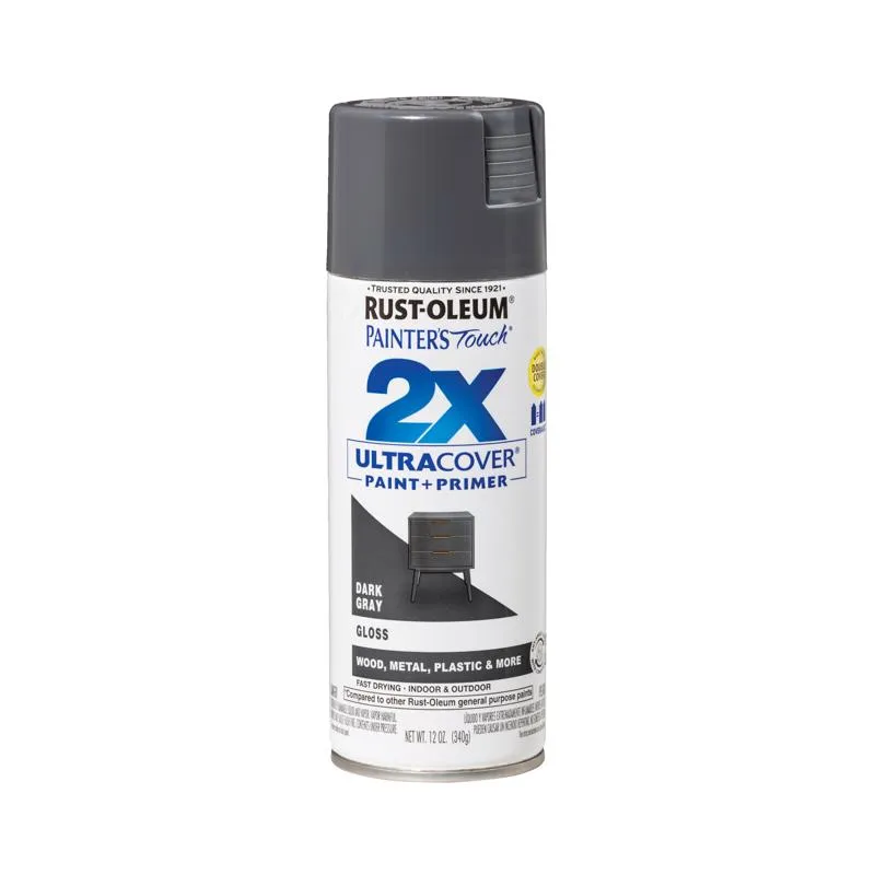 Rust-Oleum Painter's Touch 2X Ultra Cover Gloss Dark Gray Paint Primer Spray Paint 12 oz