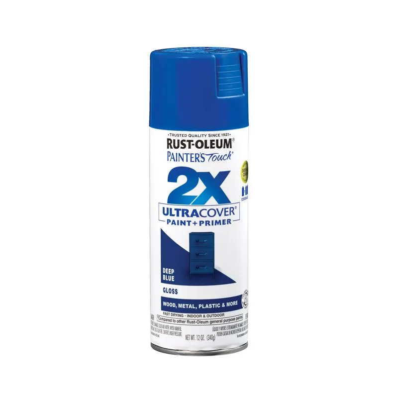 Rust-Oleum Painter's Touch 2X Ultra Cover Gloss Deep Blue Paint Primer Spray Paint 12 oz