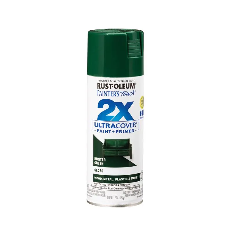 Rust-Oleum Painter's Touch 2X Ultra Cover Gloss Hunter Green Paint Primer Spray Paint 12 oz