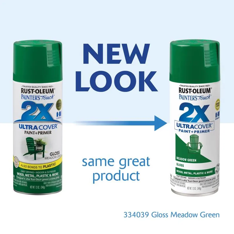 Rust-Oleum Painter's Touch 2X Ultra Cover Gloss Meadow Green Paint Primer Spray Paint 12 oz