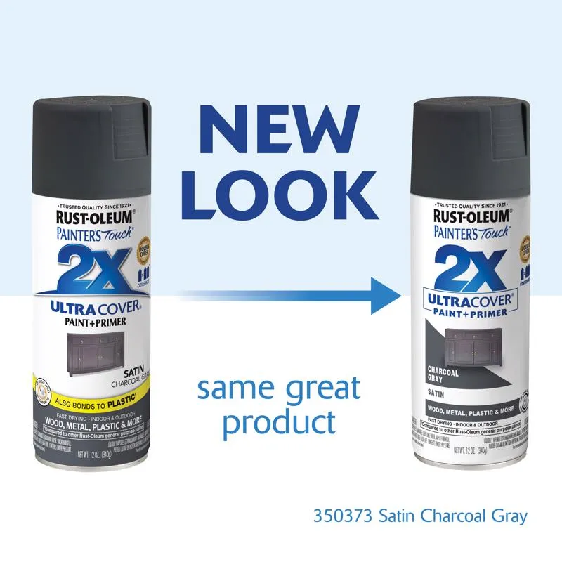 Rust-Oleum Painter's Touch 2X Ultra Cover Satin Charcoal Gray Paint Primer Spray Paint 12 oz