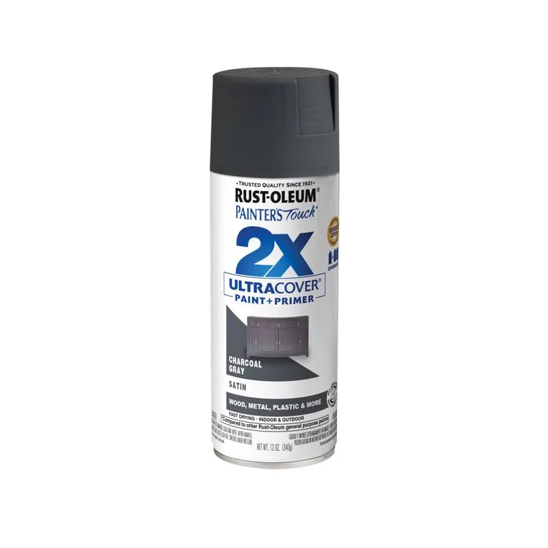 Rust-Oleum Painter's Touch 2X Ultra Cover Satin Charcoal Gray Paint Primer Spray Paint 12 oz