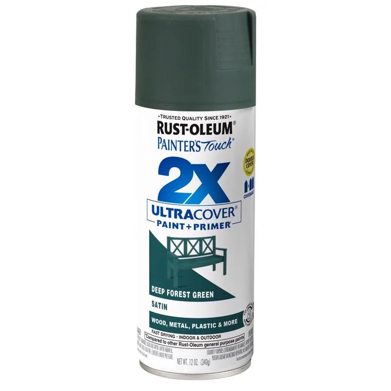 Rust-Oleum Painter's Touch 2X Ultra Cover Satin Deep Forest Paint Primer Spray Paint 12 oz