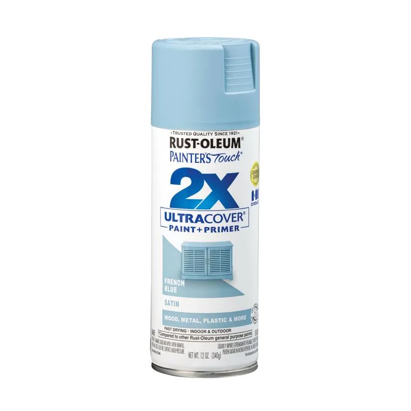 Rust-Oleum Painter's Touch 2X Ultra Cover Satin French Blue Paint Primer Spray Paint 12 oz