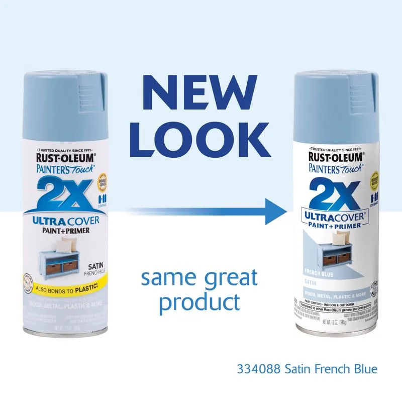 Rust-Oleum Painter's Touch 2X Ultra Cover Satin French Blue Paint Primer Spray Paint 12 oz