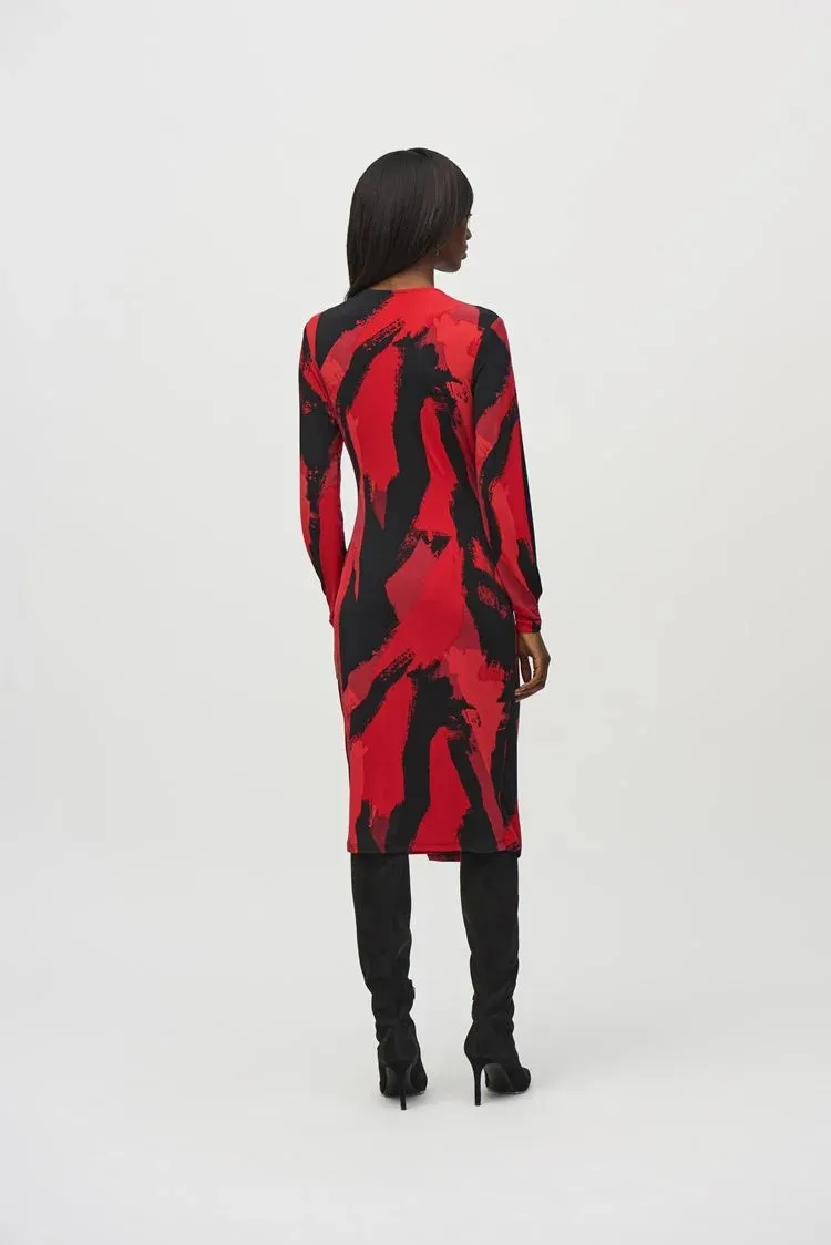 Silky Abstract Print Wrap Dress