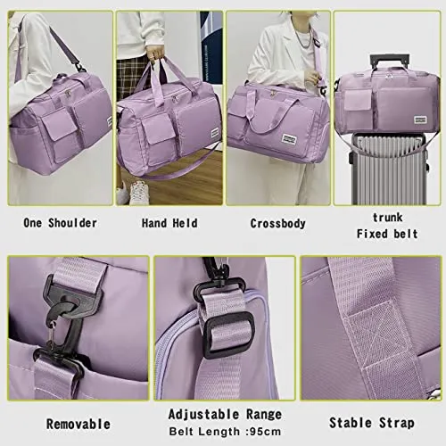 Storite Nylon 44 cms Imported Travel Duffle Bag Sports Gym Shoulder Bag for Women with Wet Pocket & Shoe Compartment Weekender Overnight Travel Luggage Bag (Purple, 44 x 18 x 29 cm)