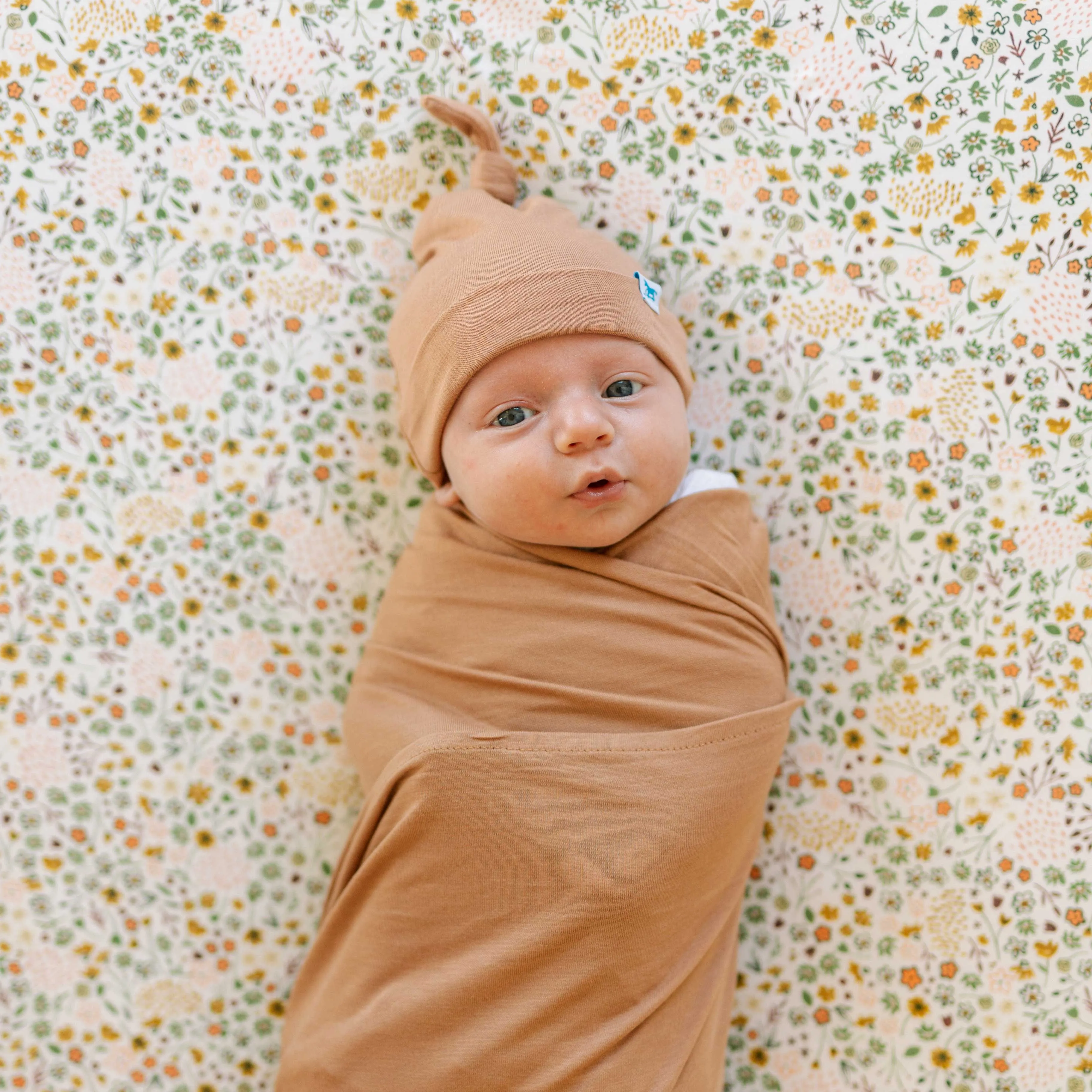 Stretch Knit Swaddle and Hat Set - Terracotta