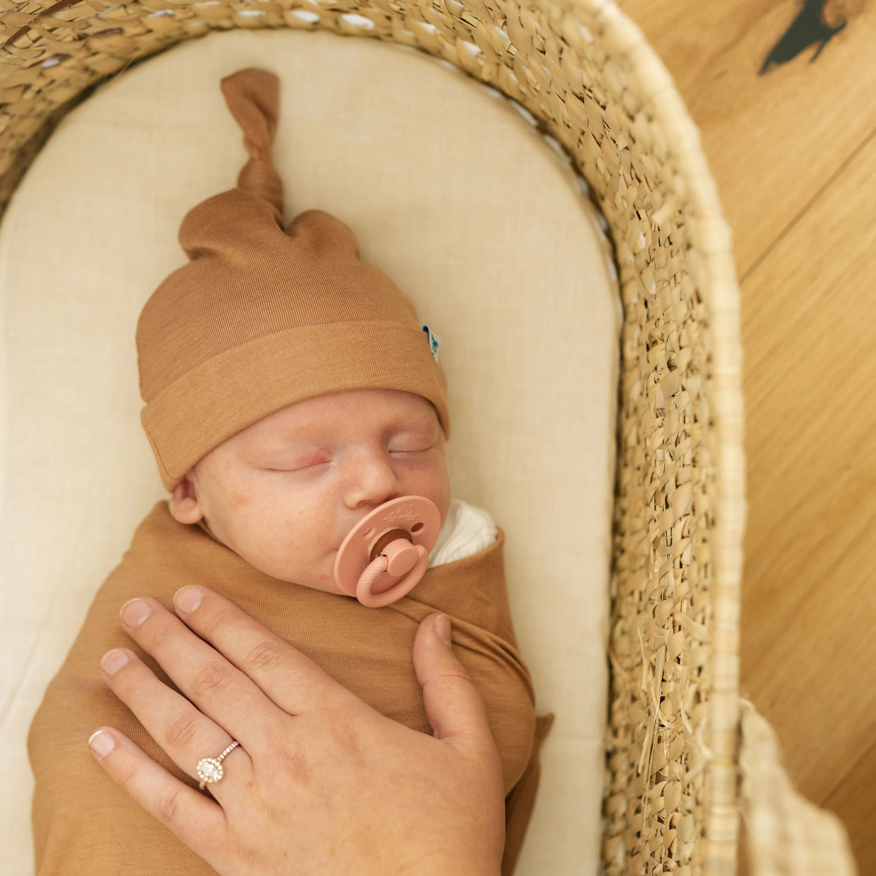 Stretch Knit Swaddle and Hat Set - Terracotta