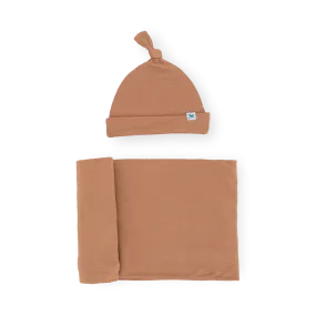 Stretch Knit Swaddle and Hat Set - Terracotta