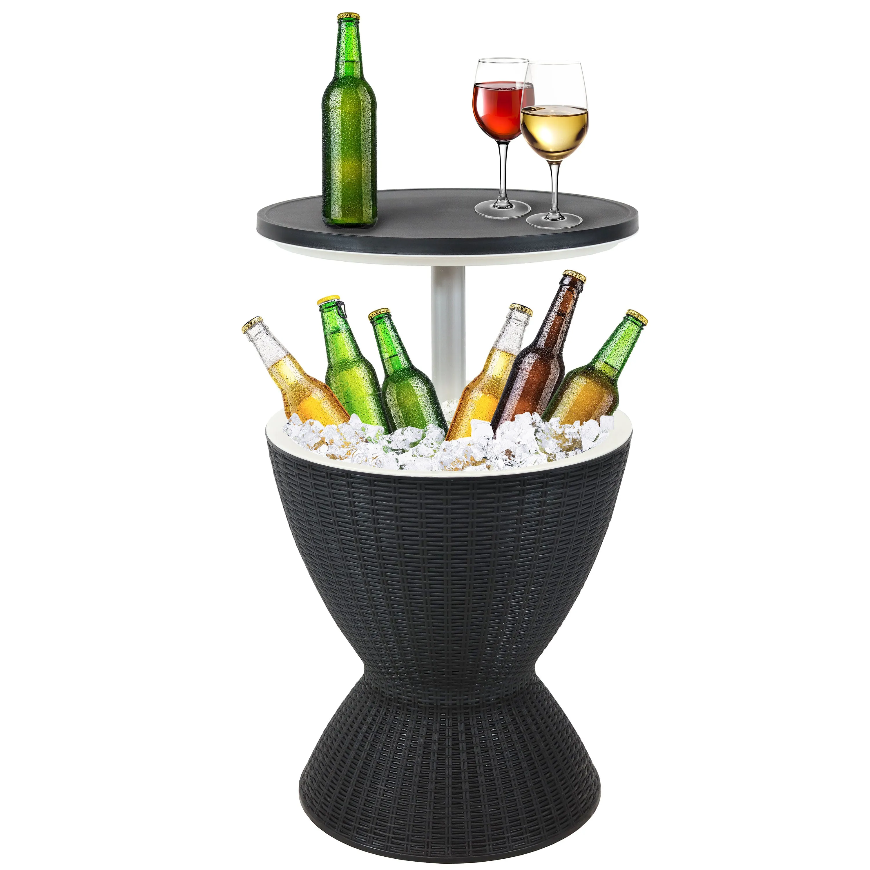 Sunnydaze 3-in-1 Rattan Outdoor Bar Table with Cooler - Phantom Gray