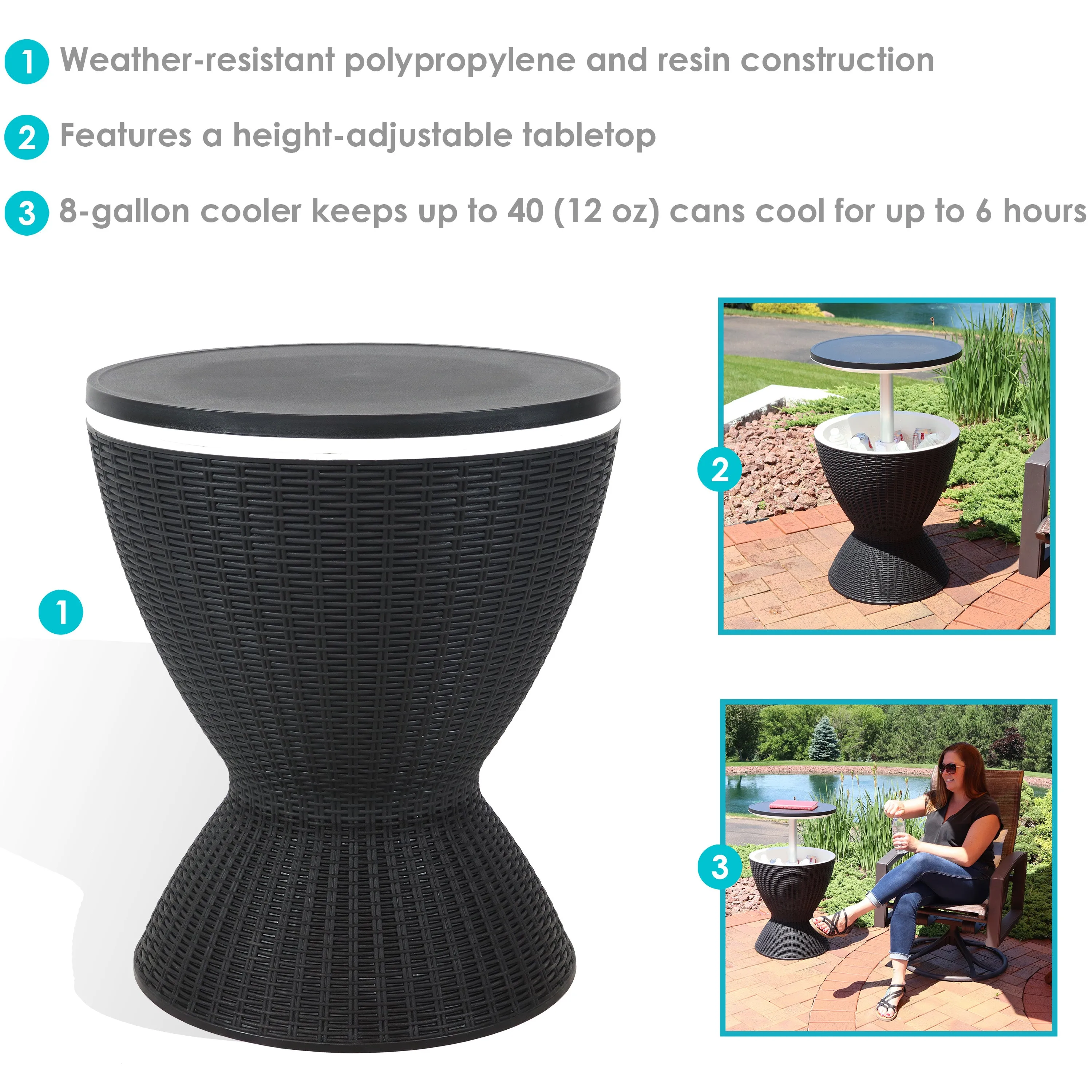 Sunnydaze 3-in-1 Rattan Outdoor Bar Table with Cooler - Phantom Gray