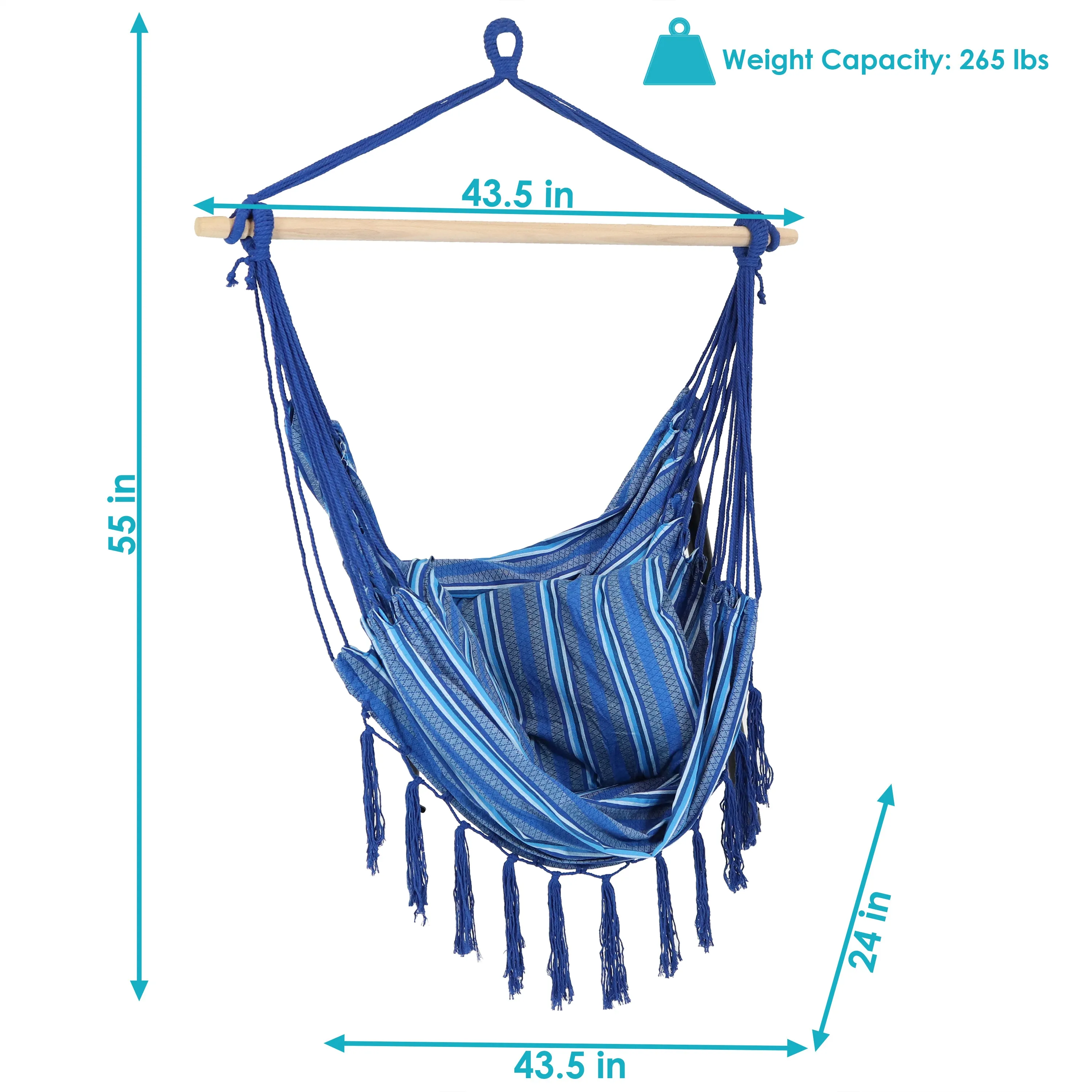 Sunnydaze Cushioned Hanging Hammock Chair - Cornflower Stripes