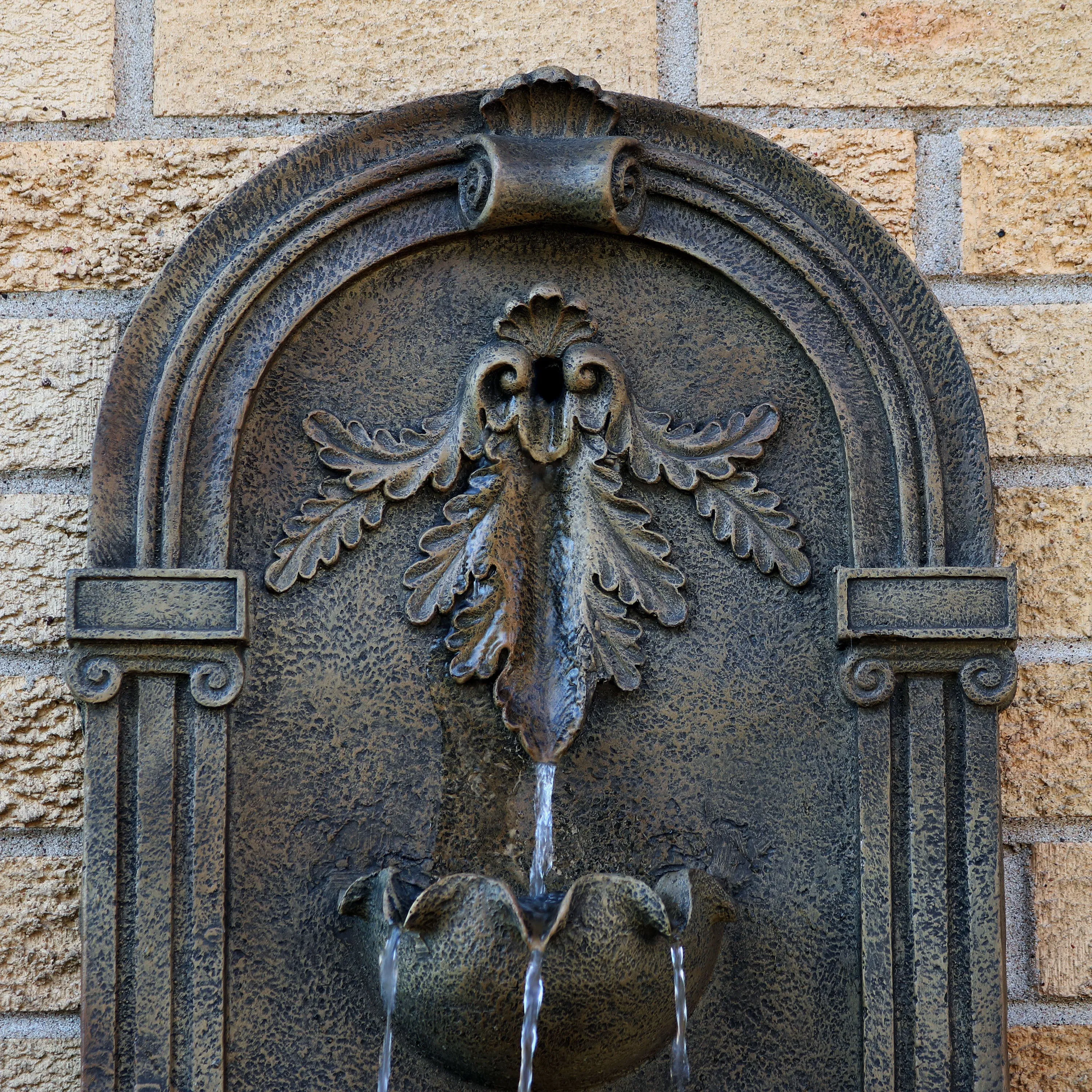 Sunnydaze Florence Solar Outdoor Wall Fountain - Florentine Stone