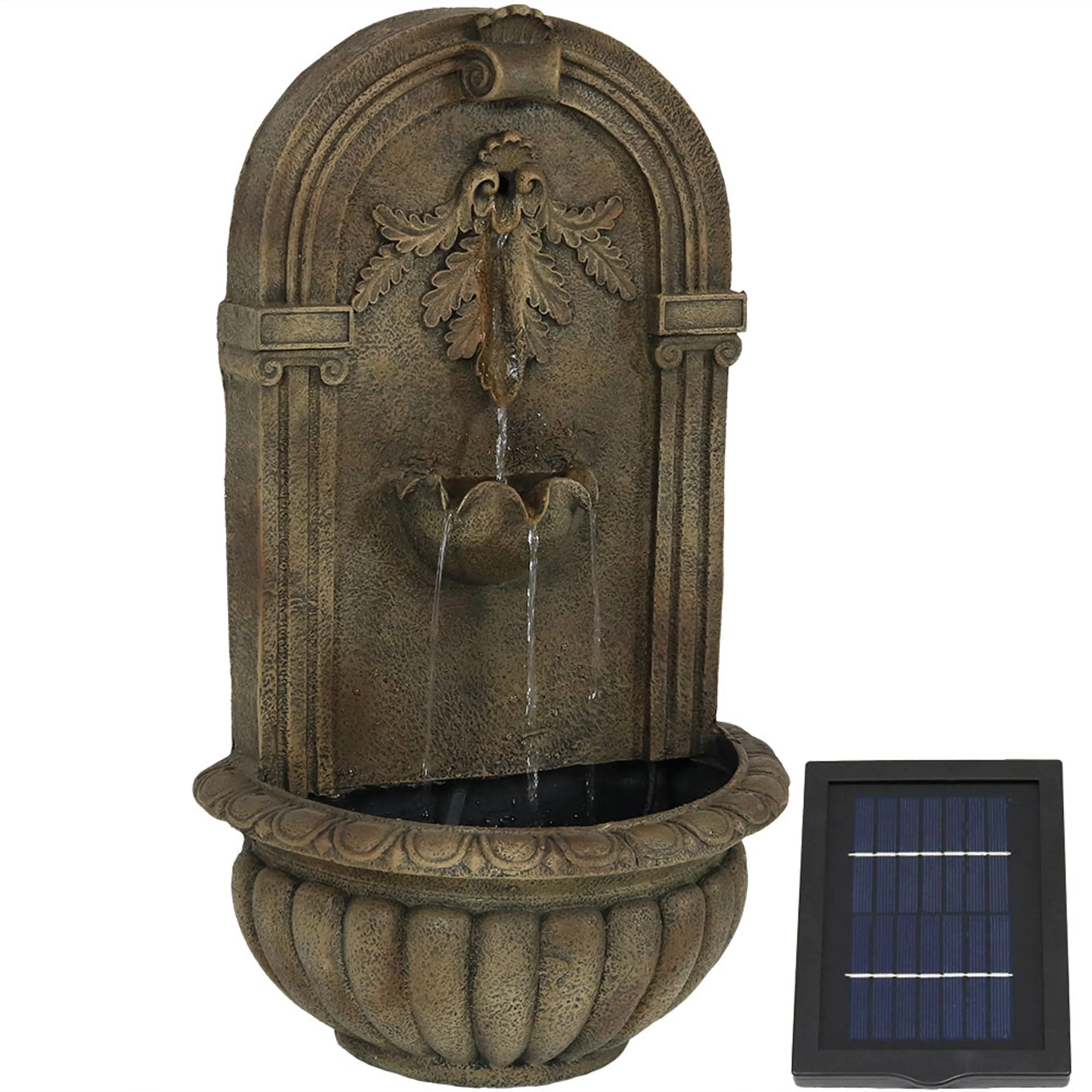 Sunnydaze Florence Solar Outdoor Wall Fountain - Florentine Stone