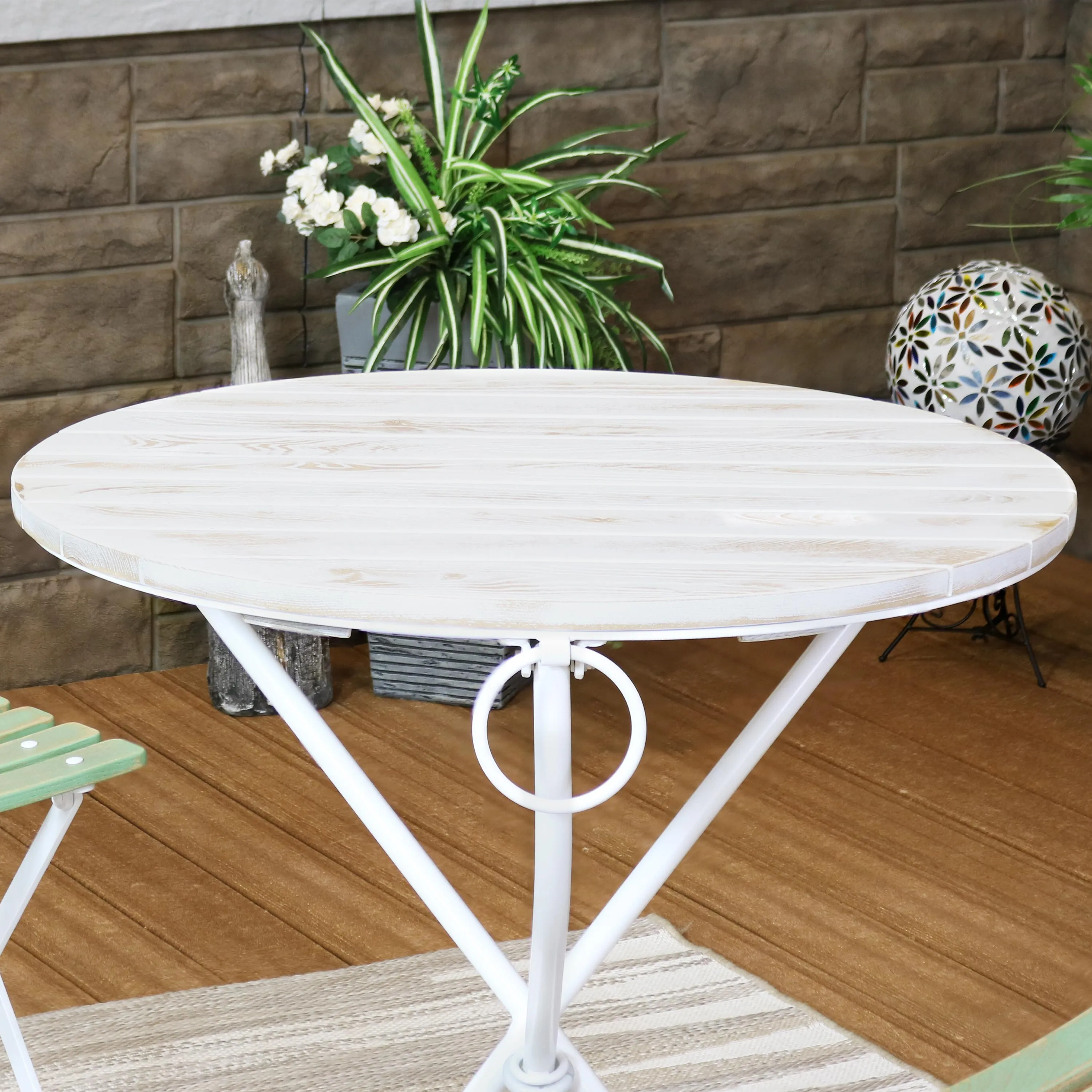 Sunnydaze French Country European Chestnut White Bistro Table - 28" Round