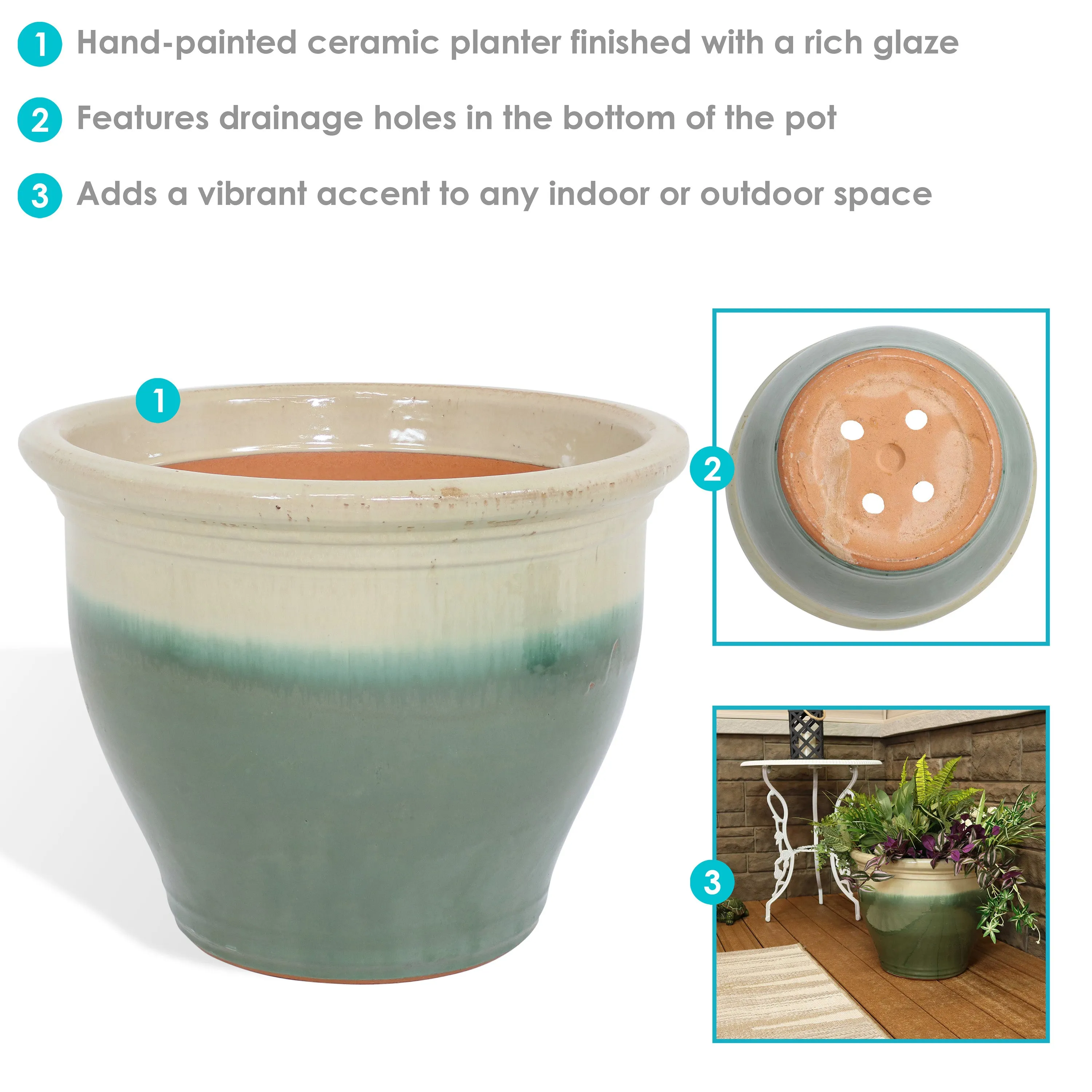 Sunnydaze Studio High-Fired Glazed Ceramic Planter