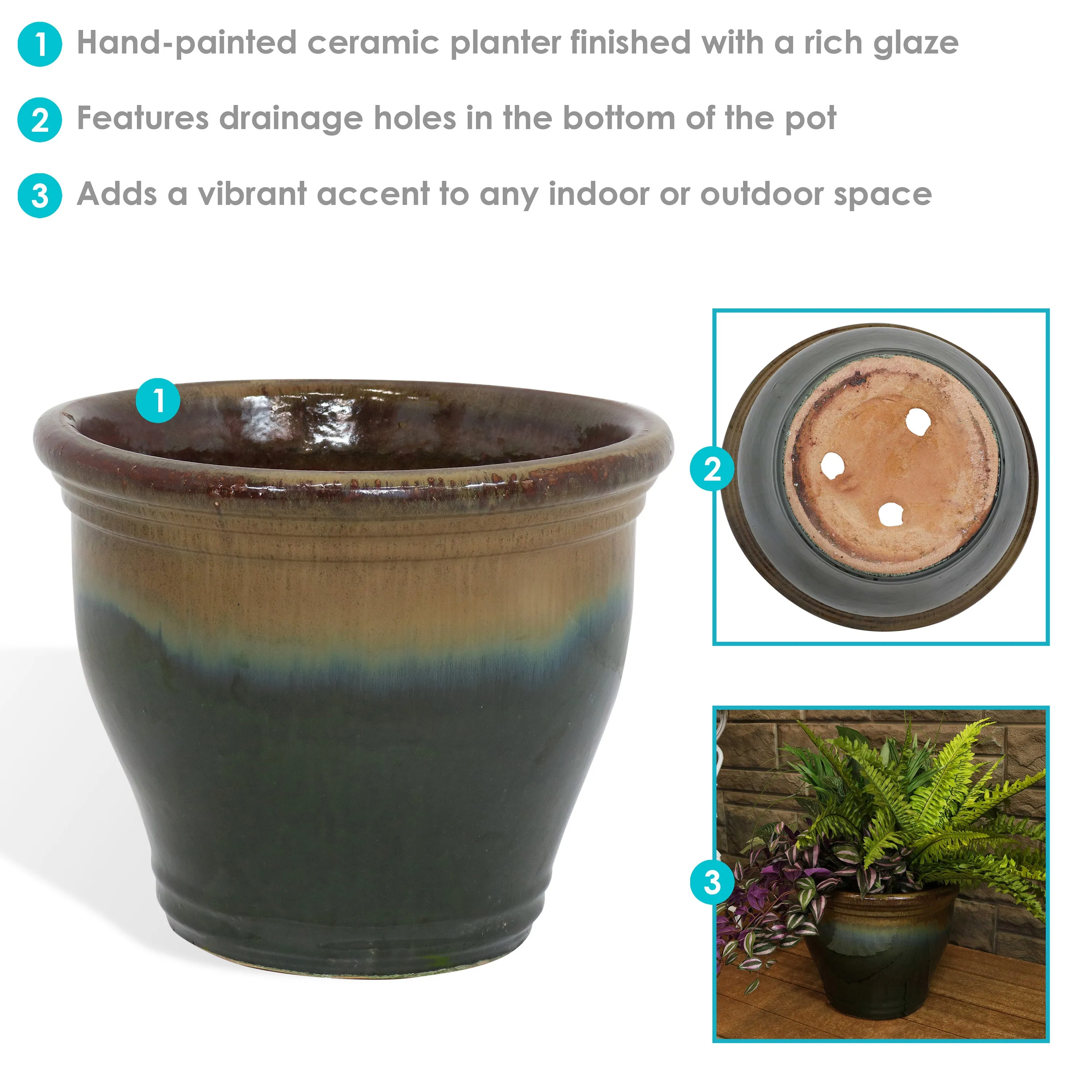 Sunnydaze Studio High-Fired Glazed Ceramic Planter