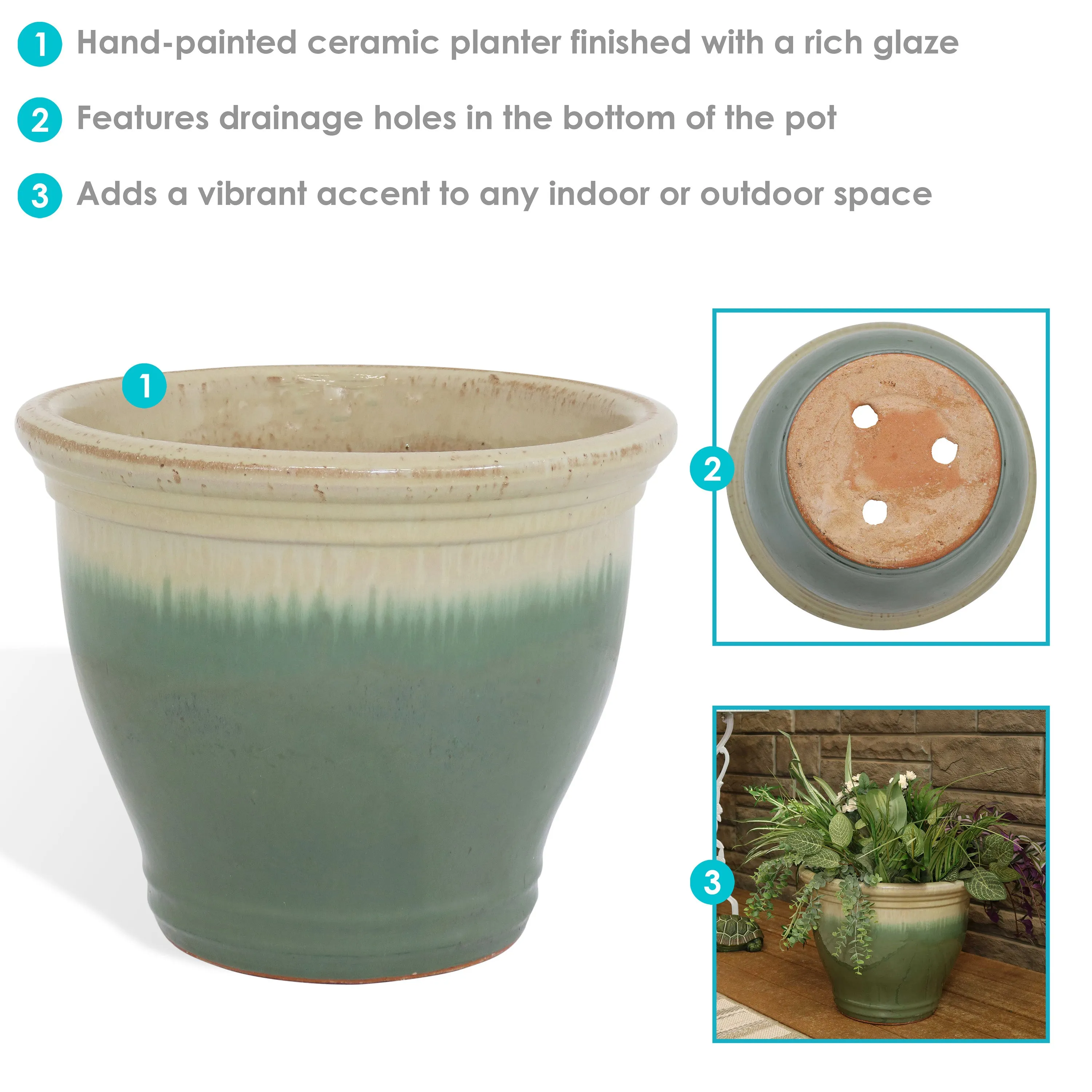 Sunnydaze Studio High-Fired Glazed Ceramic Planter