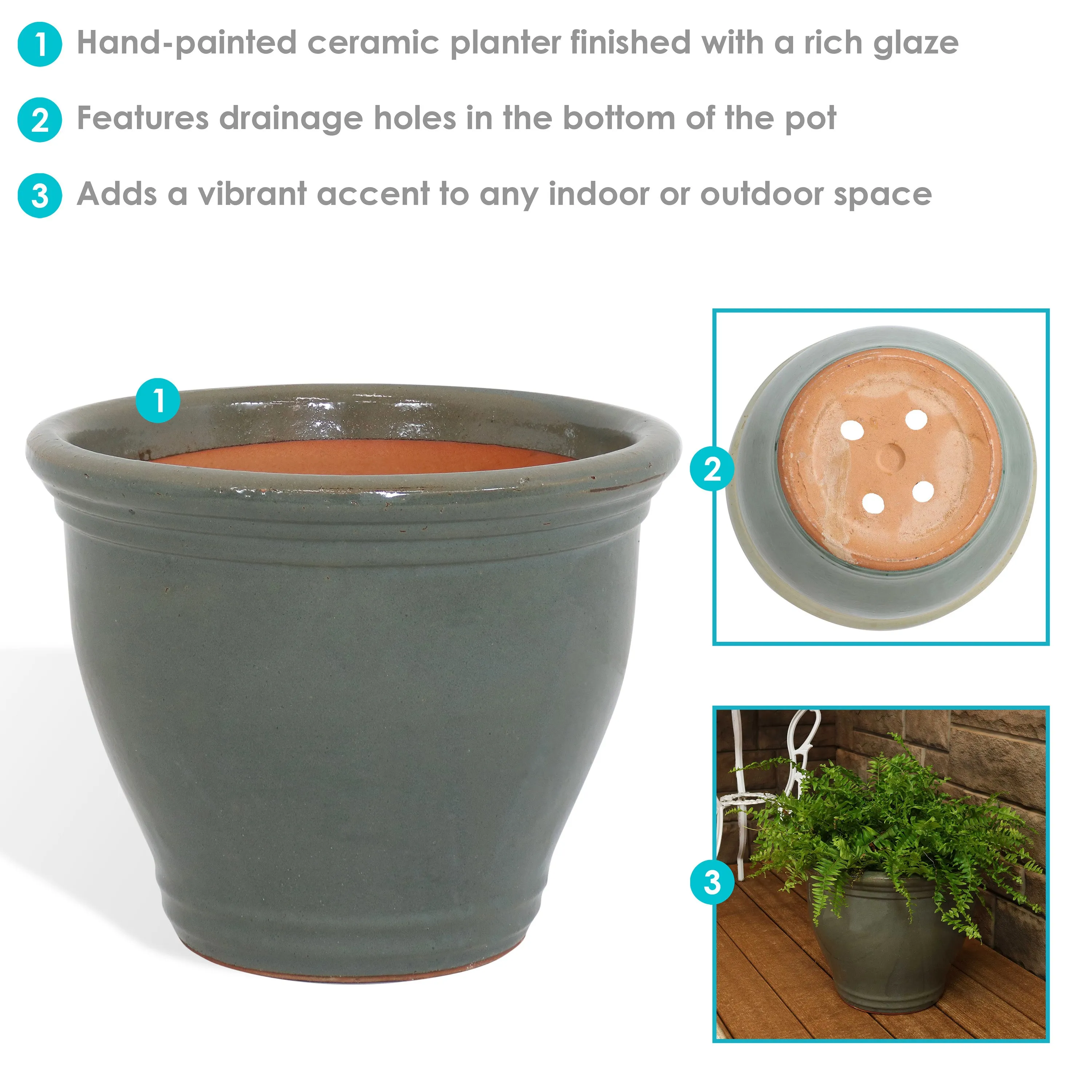 Sunnydaze Studio High-Fired Glazed Ceramic Planter