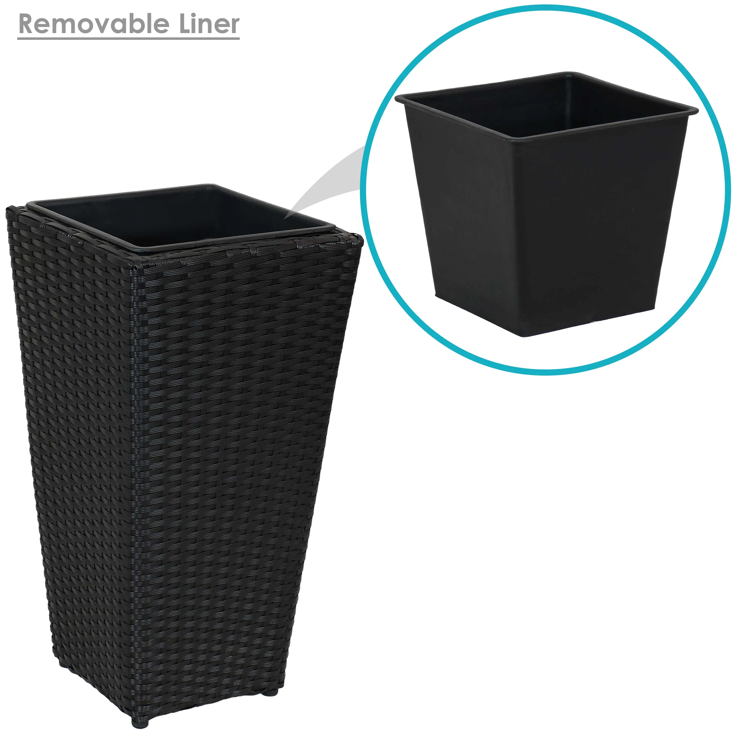 Sunnydaze Tall Square Polyrattan Planter - Set of 3 - Black