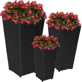 Sunnydaze Tall Square Polyrattan Planter - Set of 3 - Black