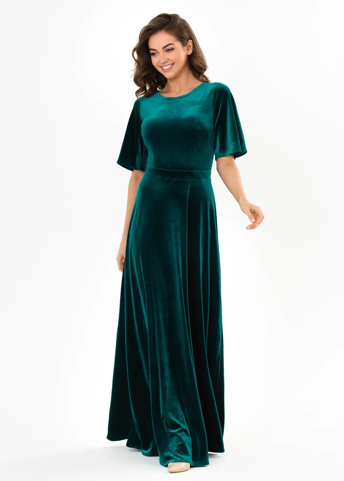 Teal Green Long Dress Bridesmaid Velvet Wedding Guest Dress Slit Wrap Dress